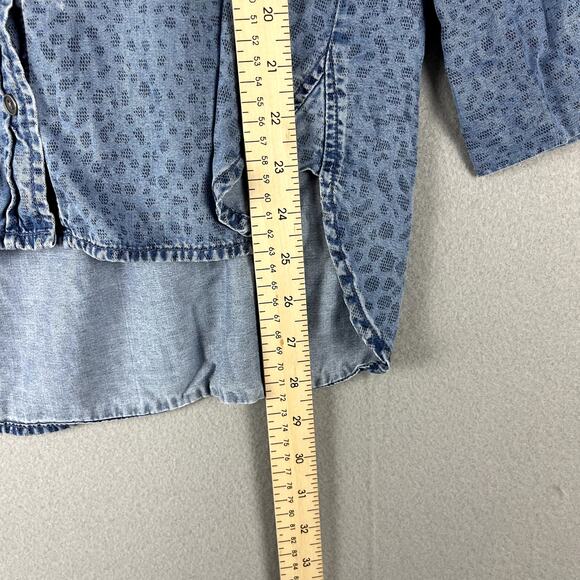 Bella Dahl Leopard Print Tencel Top Womens Medium Blue Button Down 3/4 Sleeve - Picture 12 of 16
